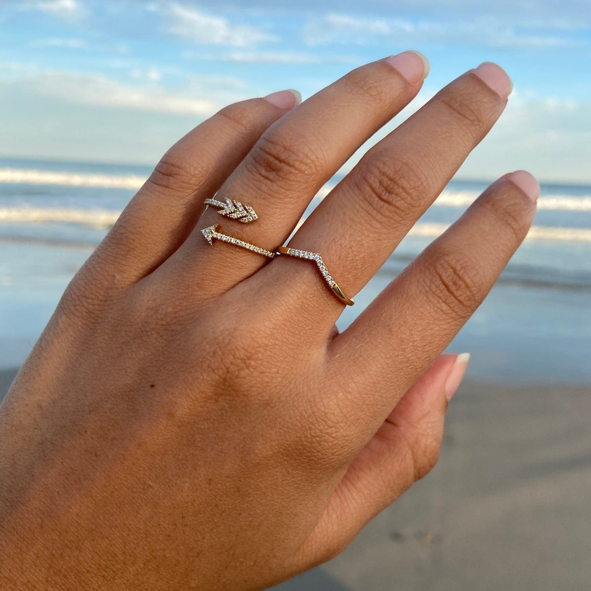chevron and arrow diamond rings
