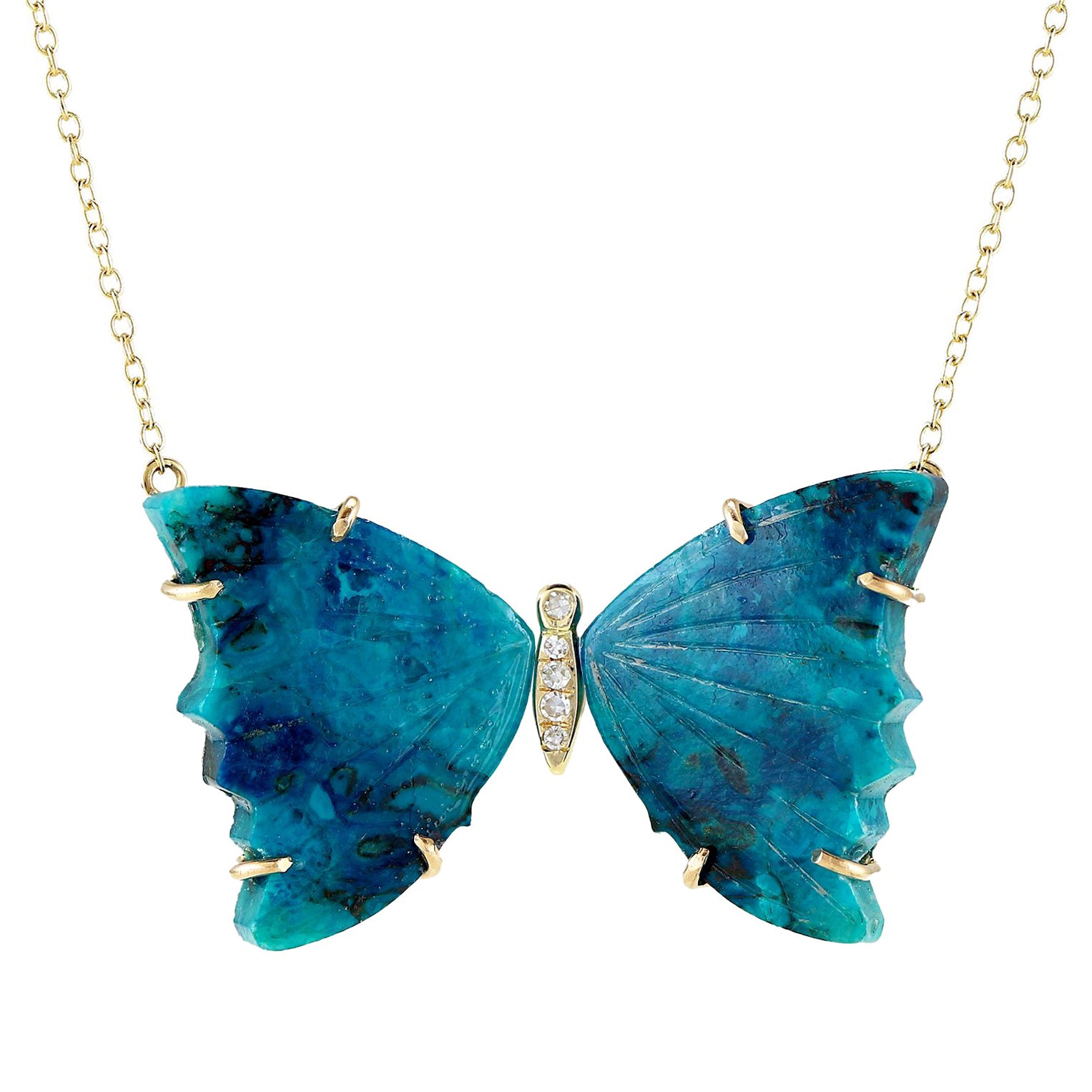 Chrysocolla Butterfly Necklace With Diamonds