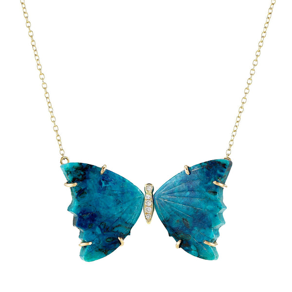 Chrysocolla Butterfly Necklace With Diamonds - KAMARIA