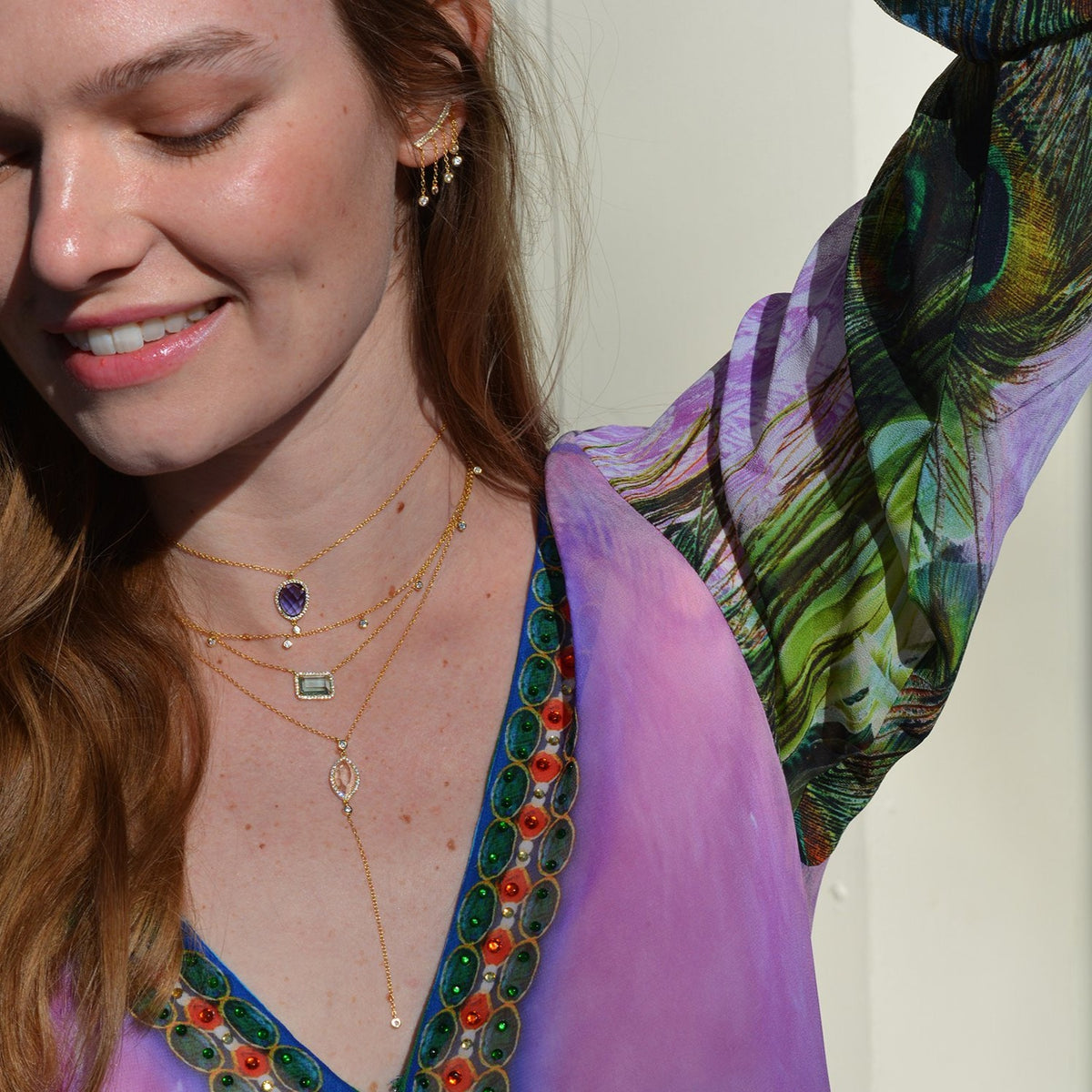 Cleo Ear Crawler Earrings With Crystal Drops in Gold