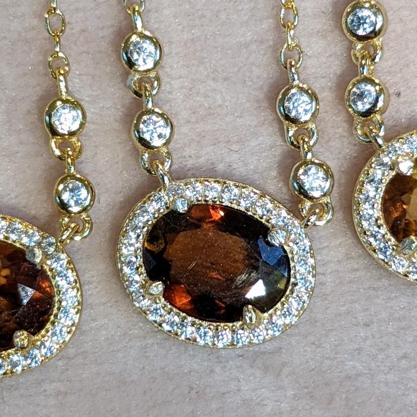 copper brown dark red tourmaline gemstone necklace gold