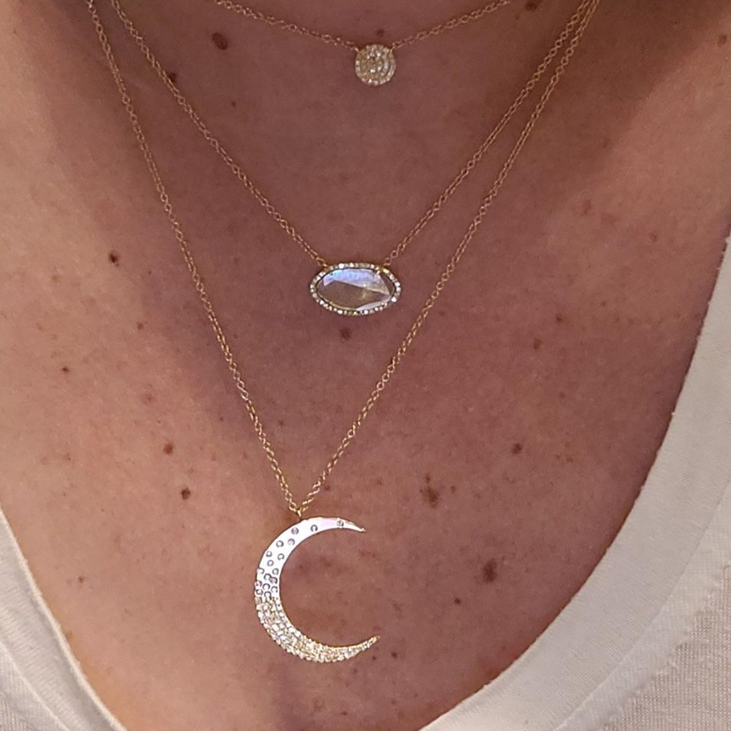 Crescent Moon Necklace With Diamonds in 14k Gold
