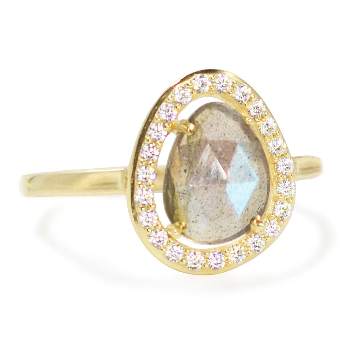deanna halo ring in labradorite yellow gold plain band