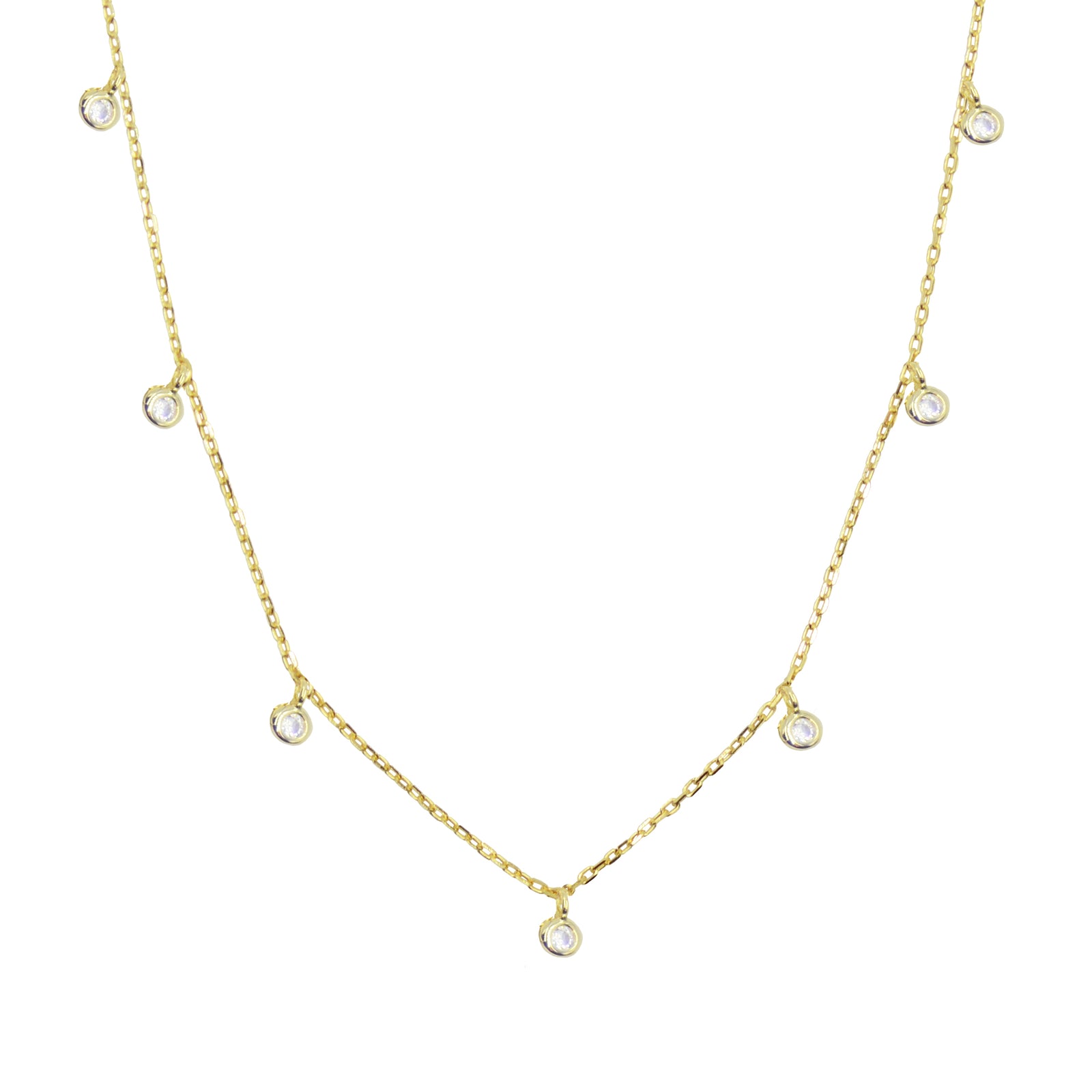 Dew drops crystal choker layering necklace in yellow gold
