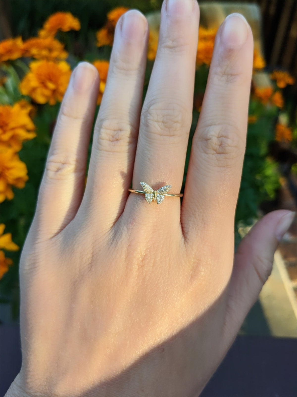 14k Gold Butterfly Ring With Diamonds