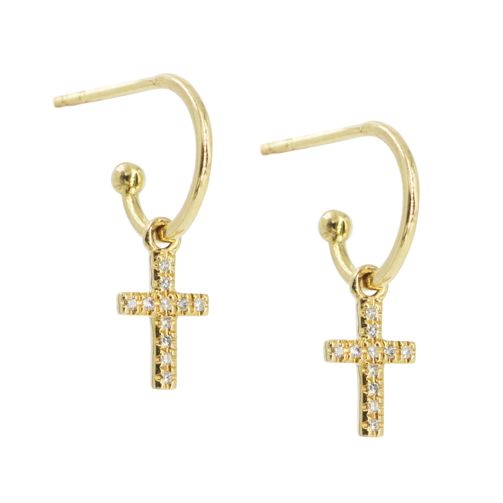 Diamond Cross Huggie Earrings in 14k Gold
