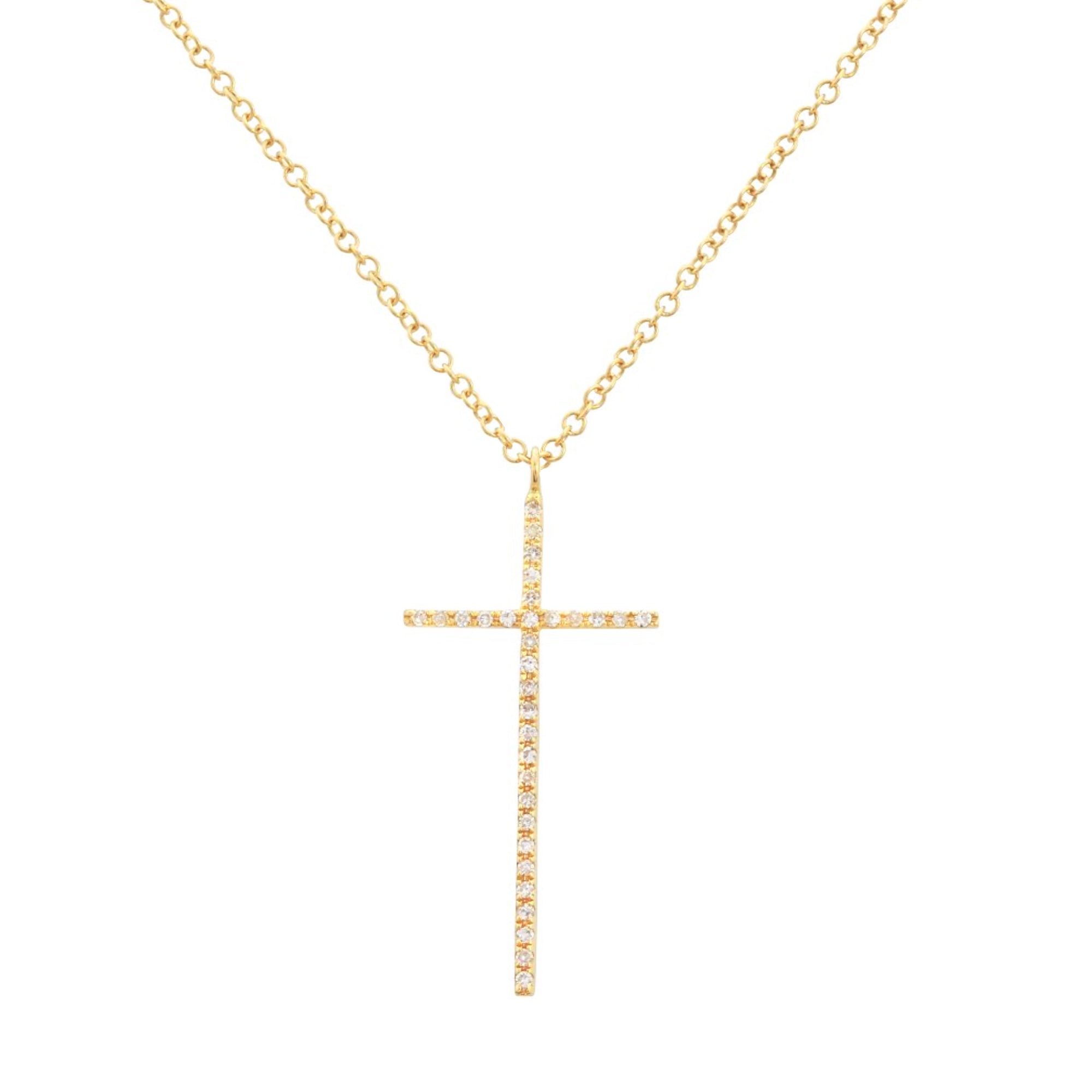 Large diamond cross necklace with diamonds 14k gold