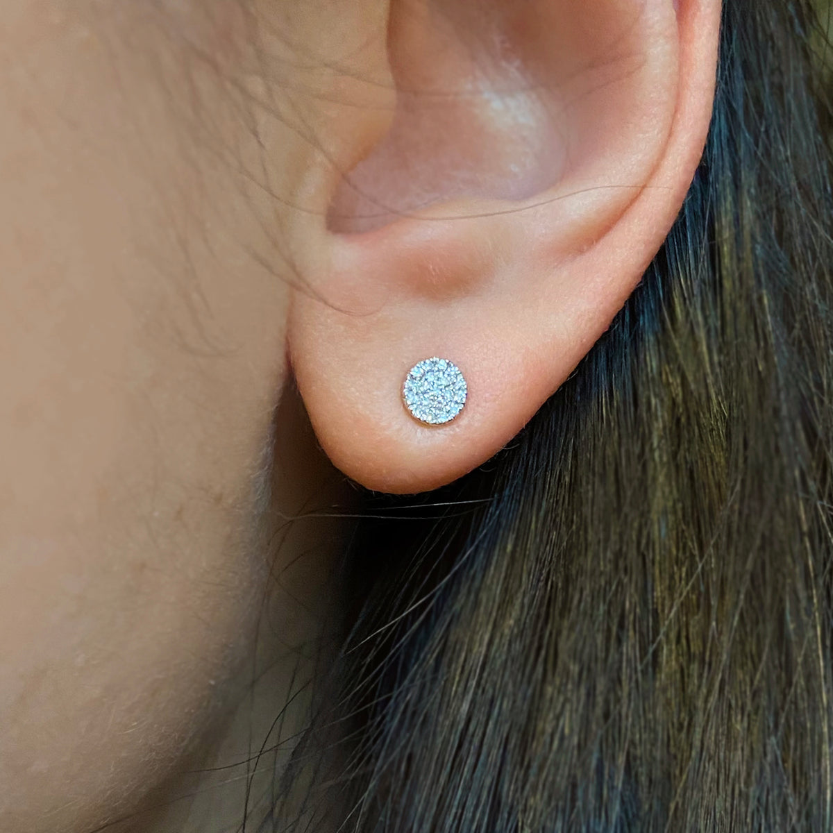 Diamond Disk Stud Earrings in 14k White Gold Lifestyle