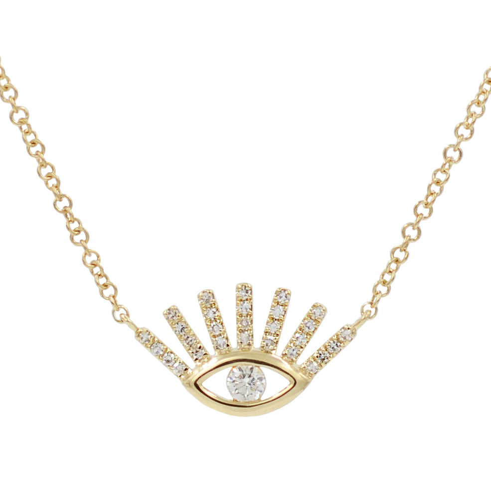 Diamond Evil Eye Necklace With Lashes in 14k Gold