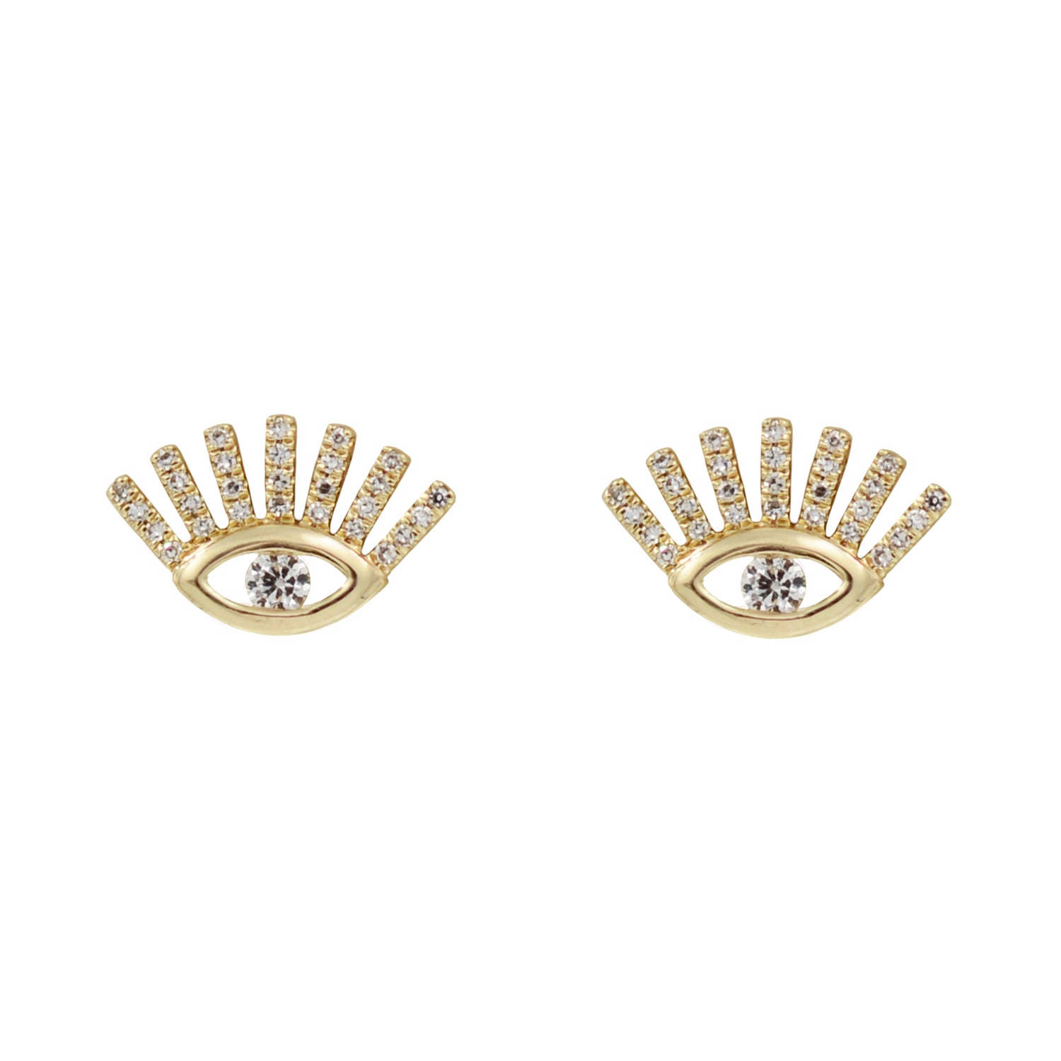 Diamond Evil Eye Stud Earrings With Lashes in 14k Gold