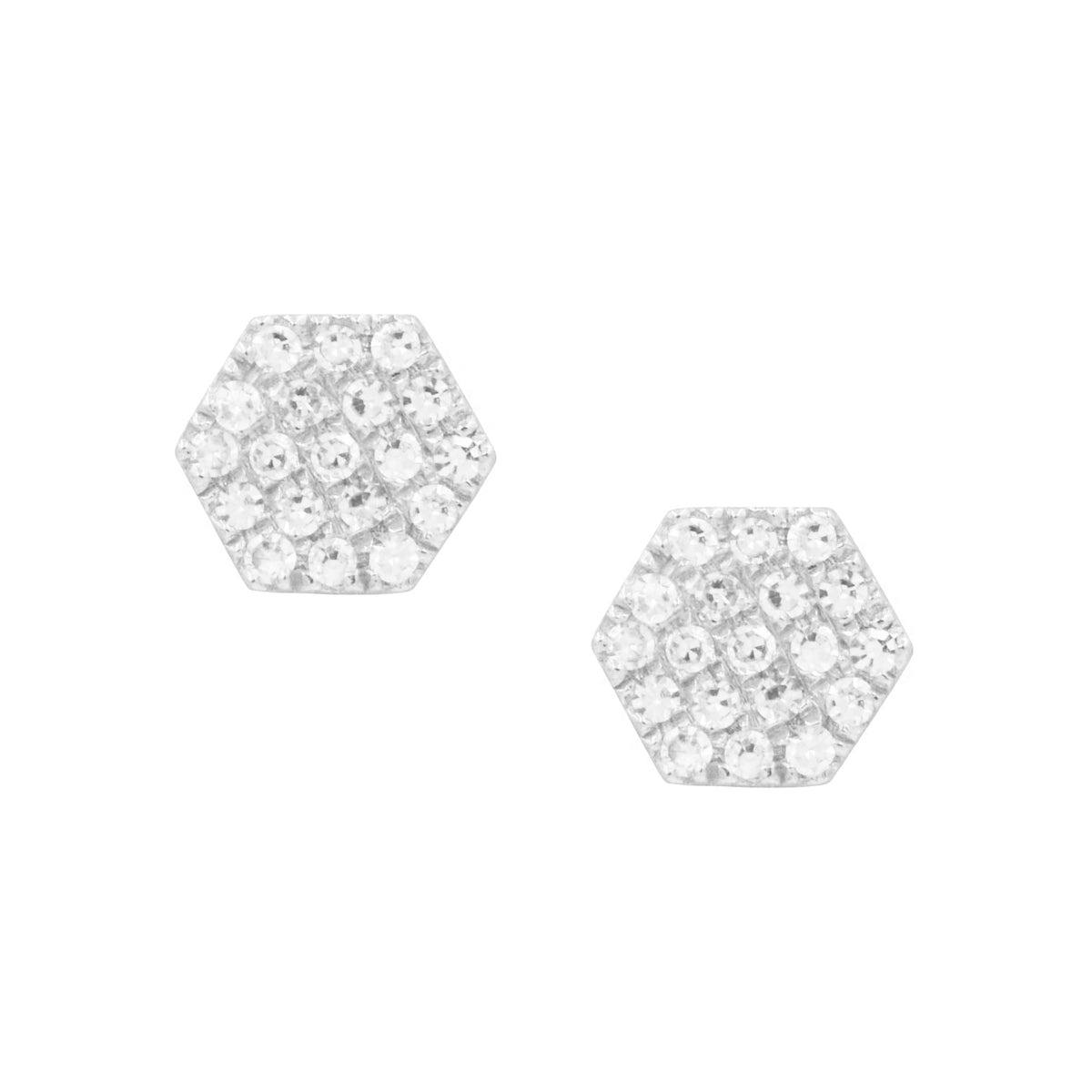 Diamond Hex Stud Earrings in 14k White 