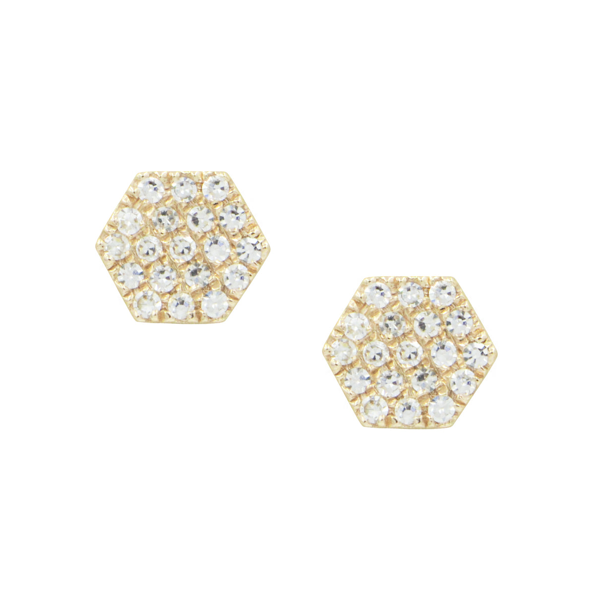 Diamond Hex Stud Earrings in 14k Yellow Gold