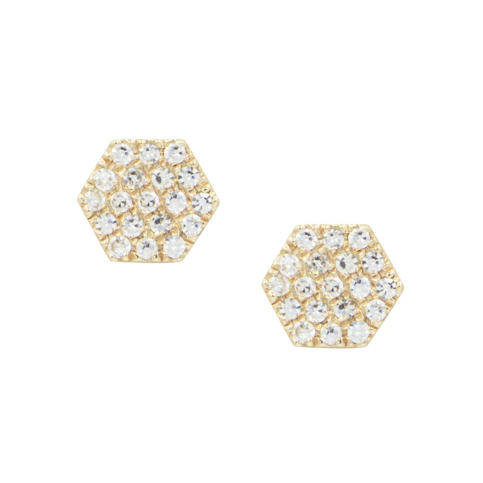 Diamond Hex Stud Earrings in 14k Yellow Gold