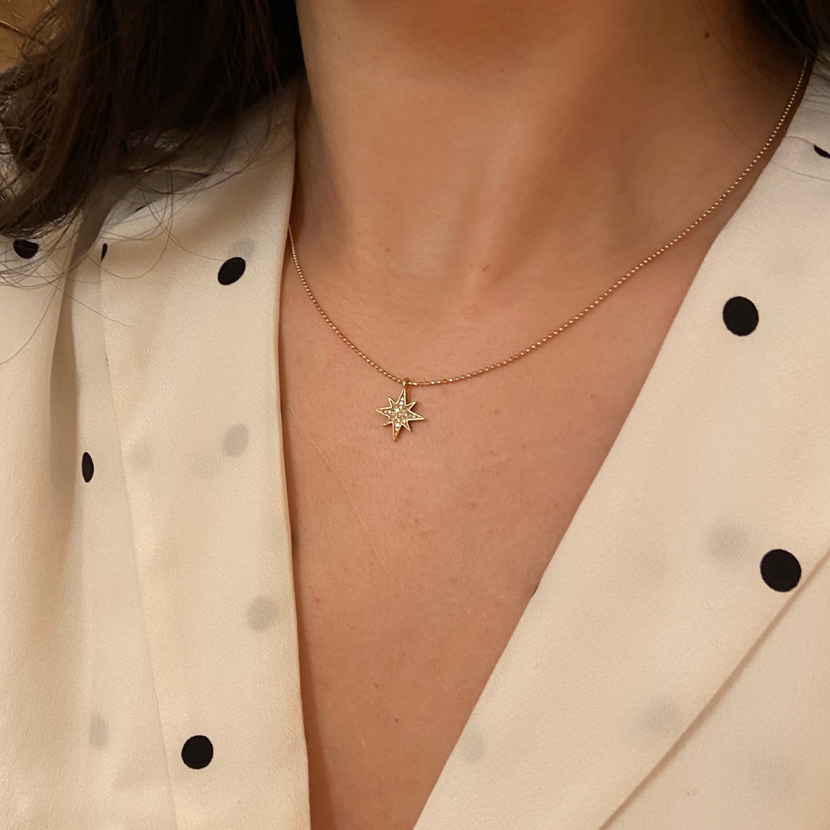 Diamond North Star Necklace in 14K Gold on Model
