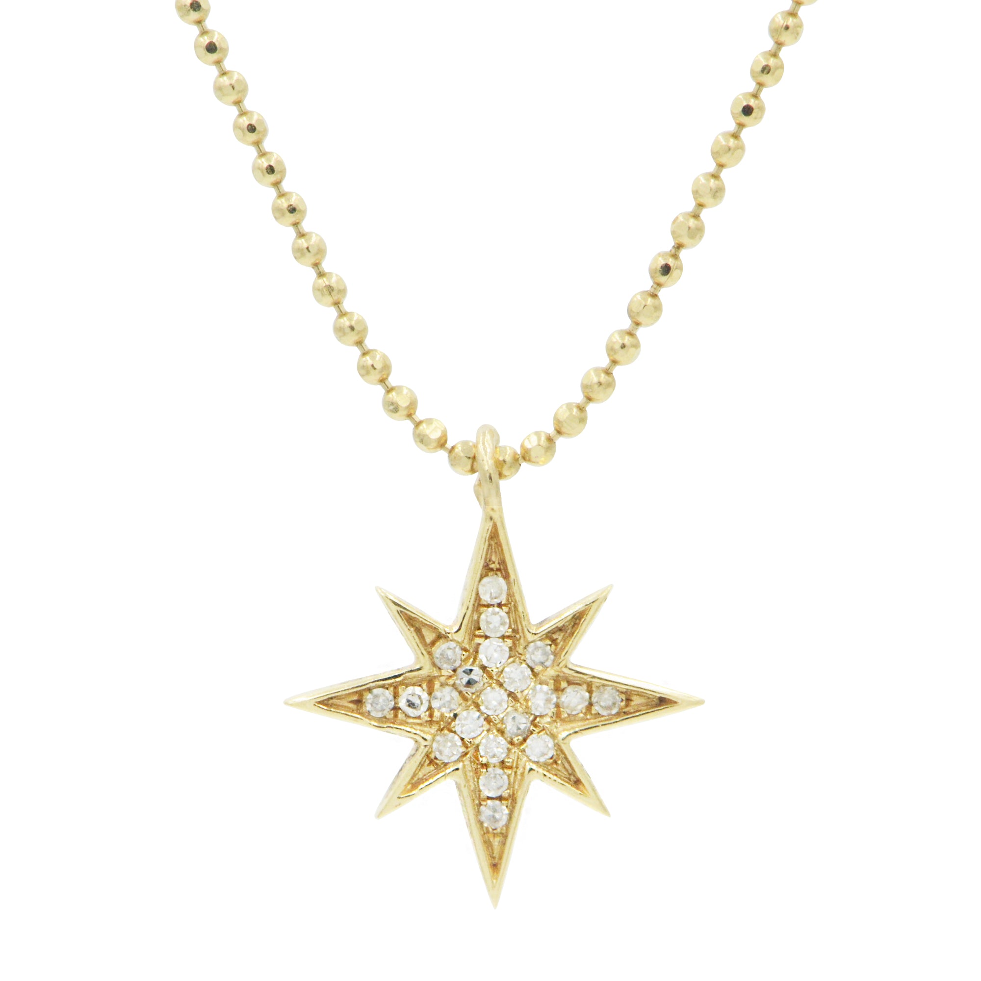 Diamond North Star Necklace in 14K Gold on Ball Chain