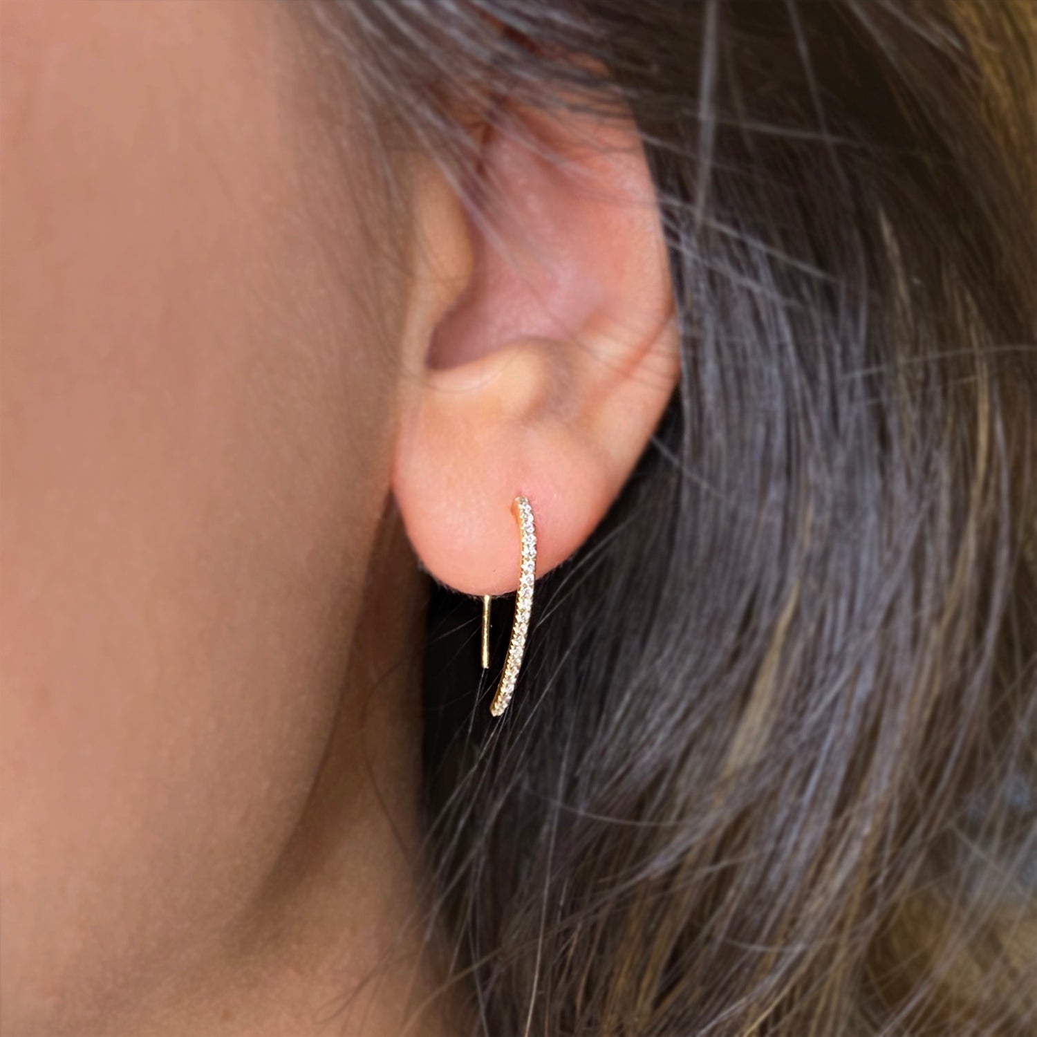 Diamond Open Loop Earrings in 14k Yellow Gold