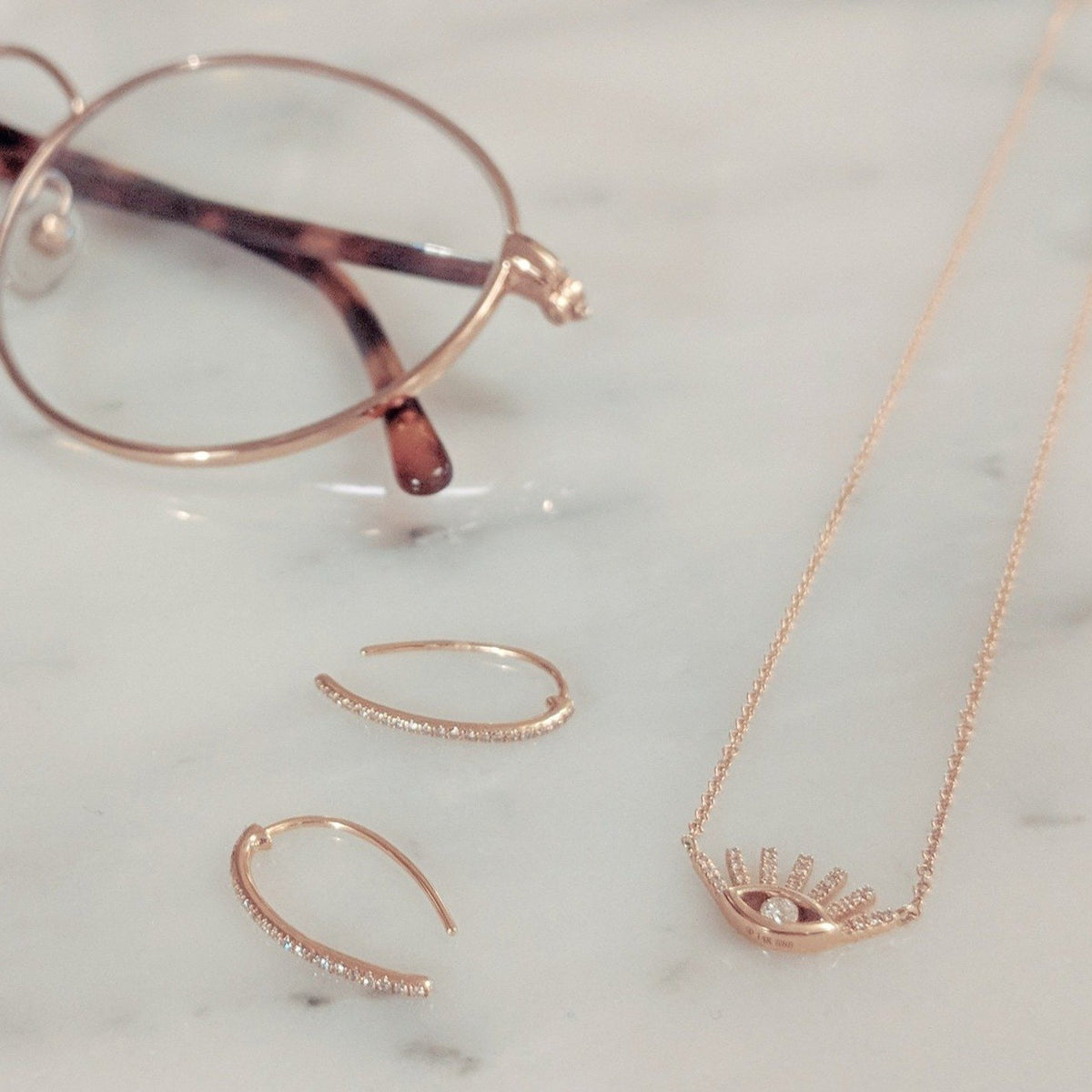 Diamond Open Loop Earrings in 14k Yellow Gold Lifestyle