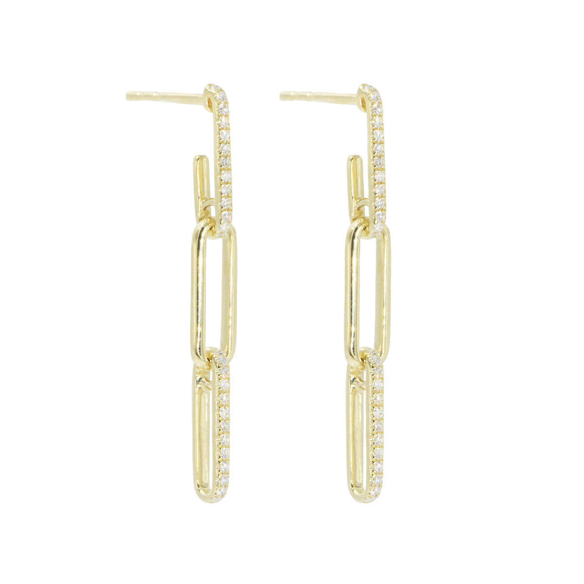 diamond paperclip chain dangle earrings