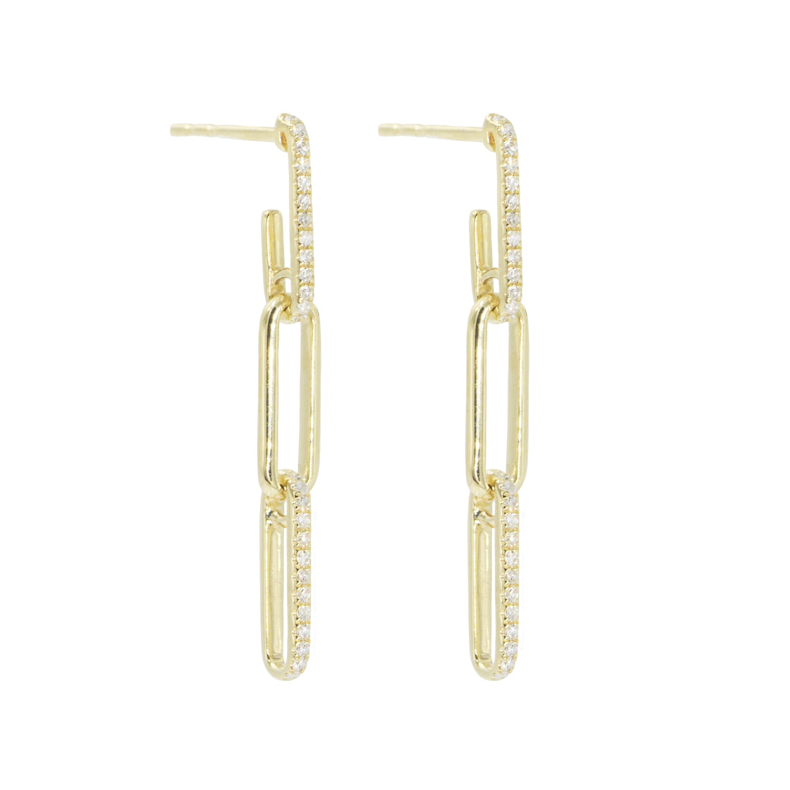 diamond paperclip chain dangle earrings