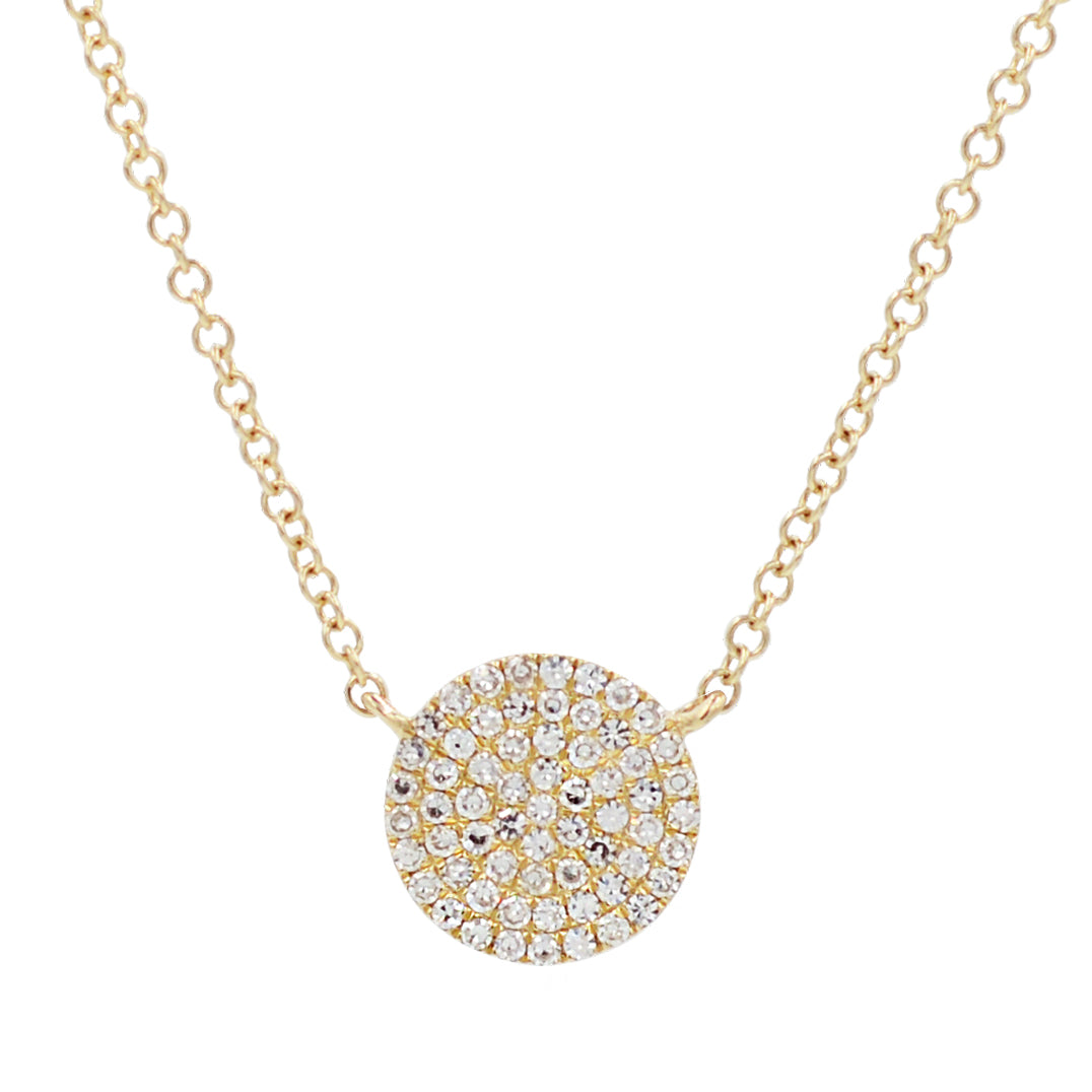 Diamond Pave Circle Disk Necklace in 14k Gold