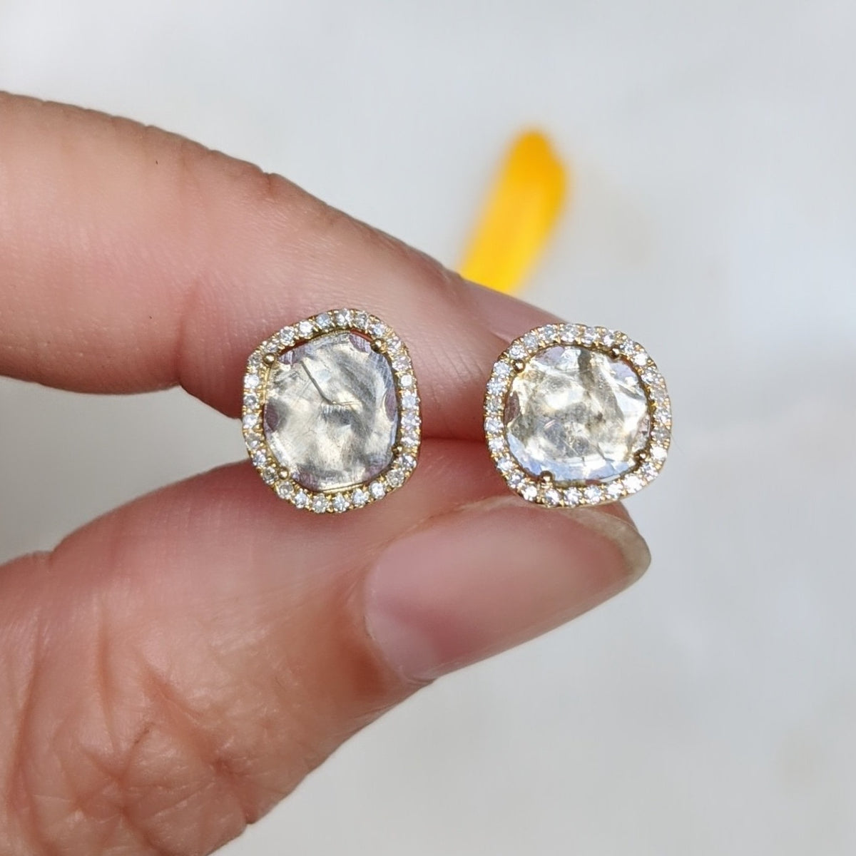 Diamond Slice Stud Earrings in 14k Gold