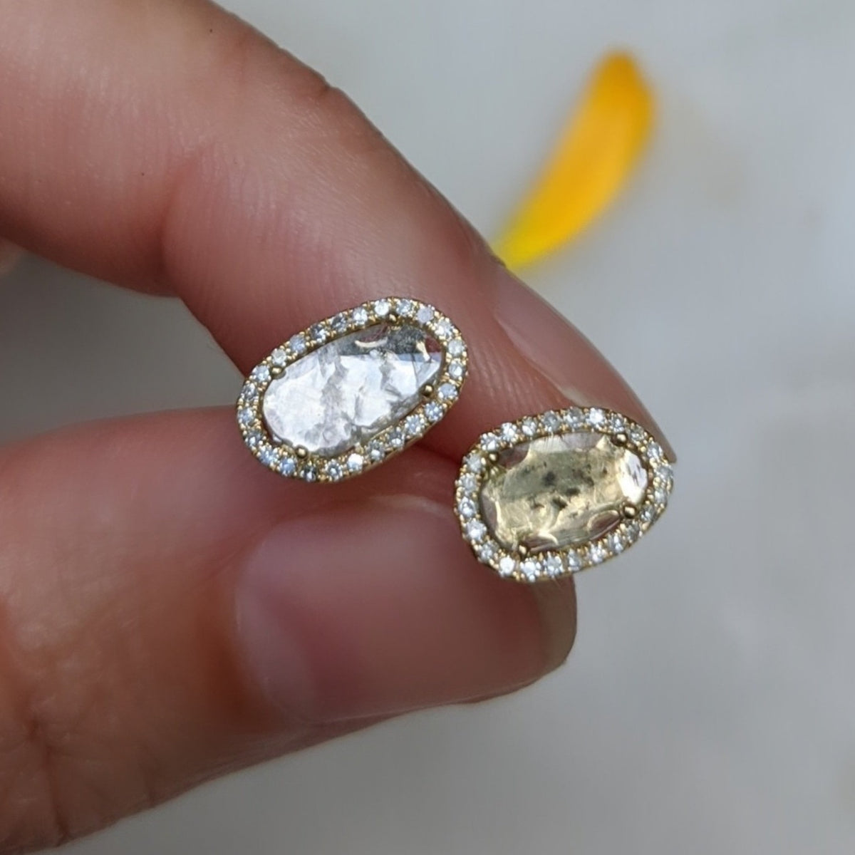 Diamond Slice Stud Earrings in 14k Gold