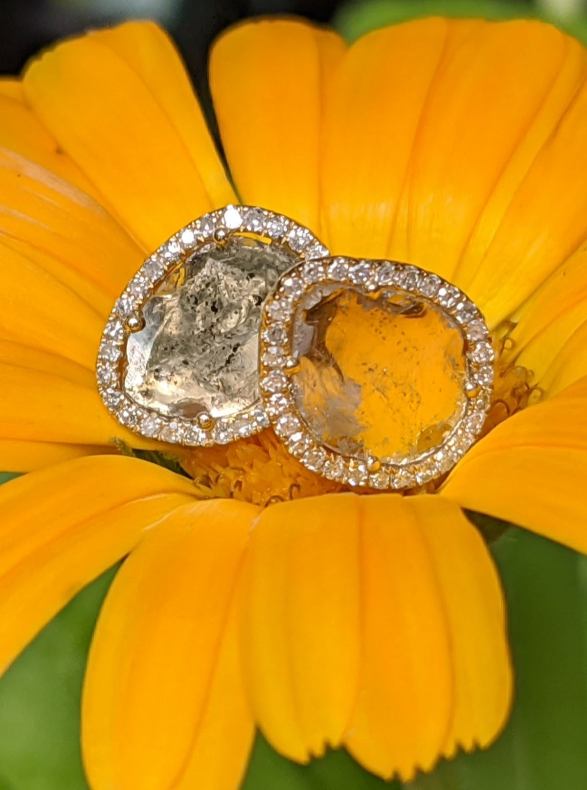 Diamond Slice Stud Earrings in 14k Gold