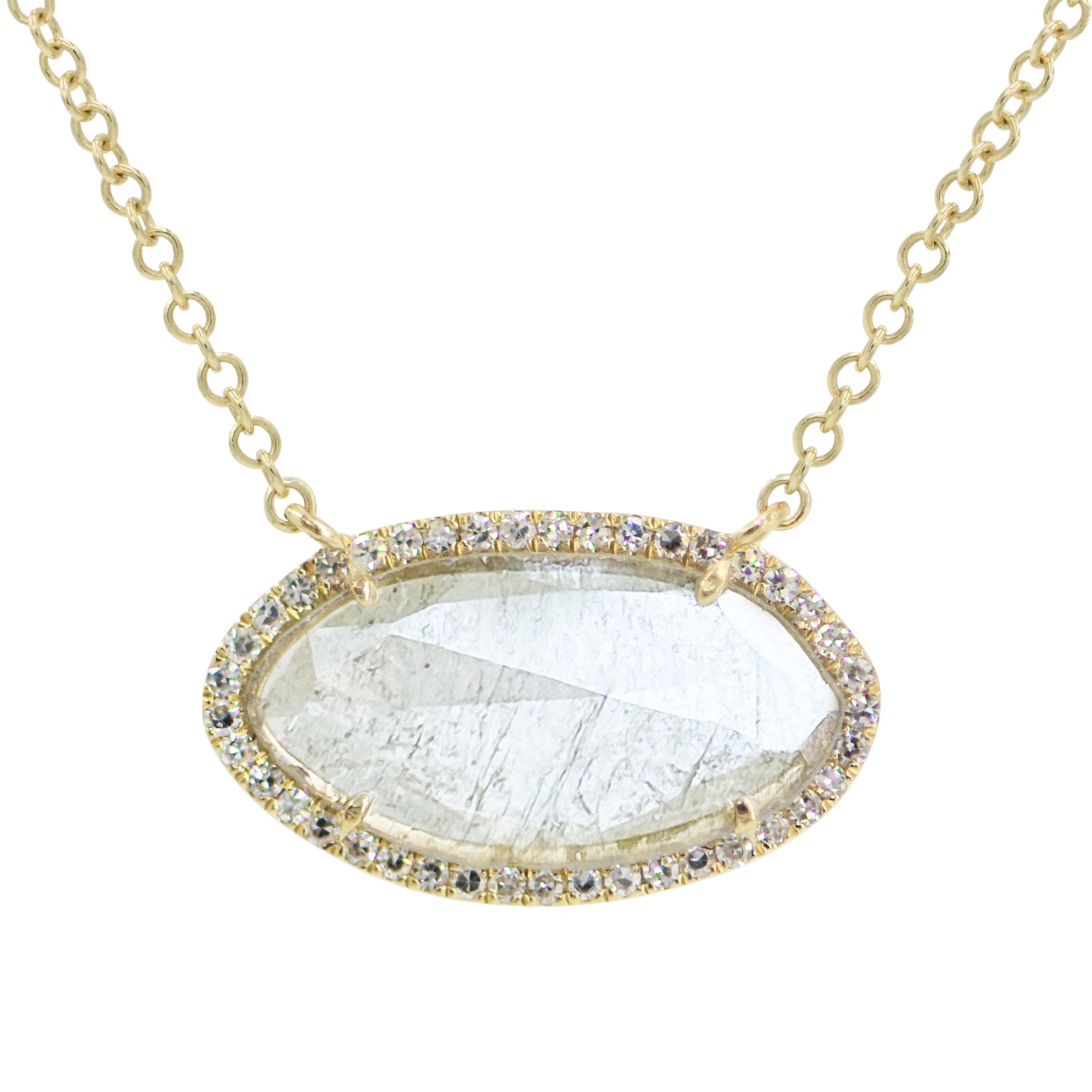 Diamond Slice Necklace in Yellow 14k Gold With Diamonds - Marquise