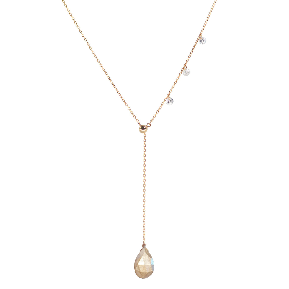 double slider lariat necklace mystic peach moonstone rose