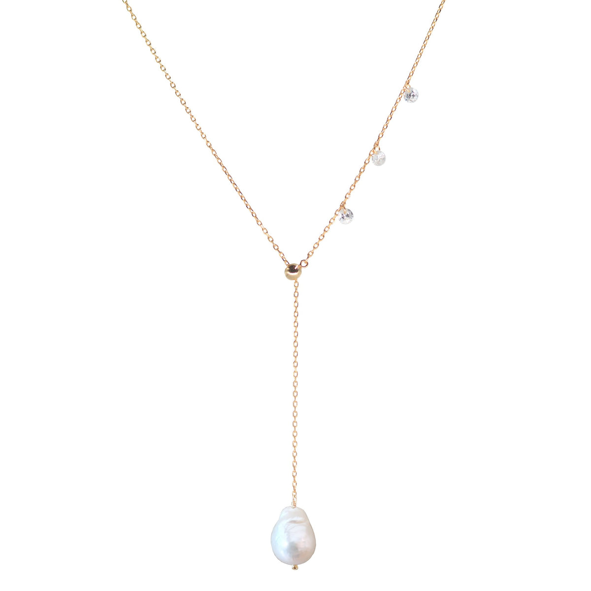double slider lariat necklace white pearl rose gold