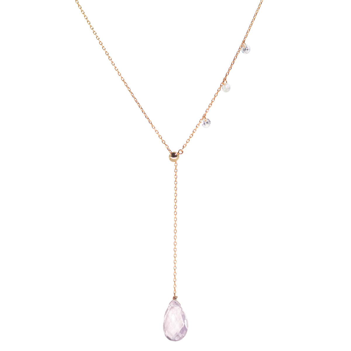 double slider lariat necklace with amethyst drop rose