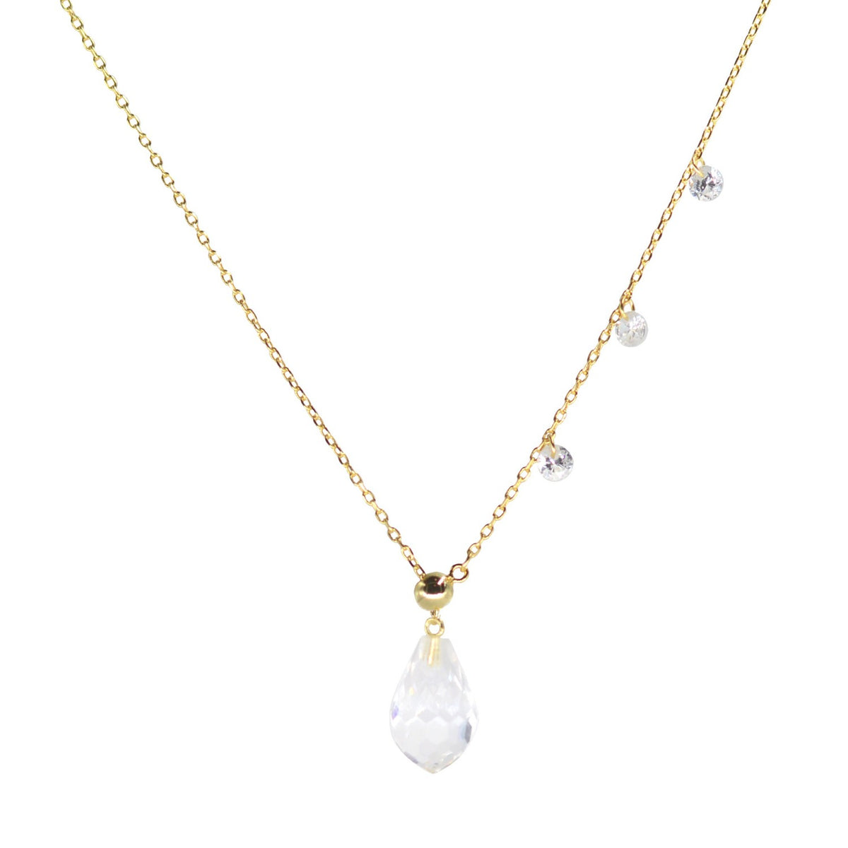 double slider lariat necklace with crystal drop in gold as a pendant