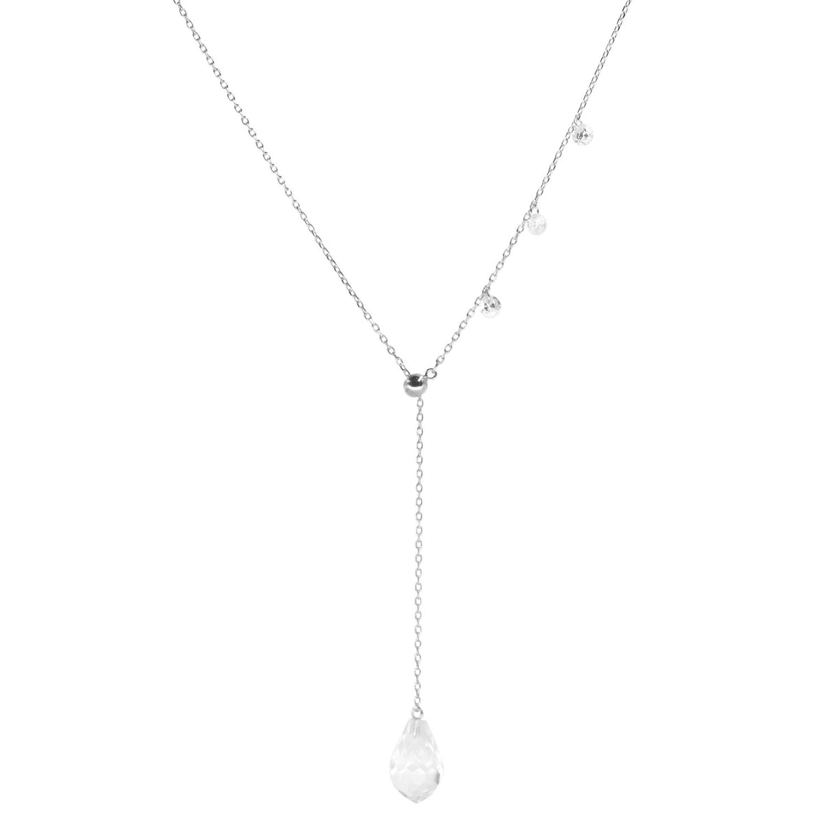 double slider lariat necklace with crystal drop in silver