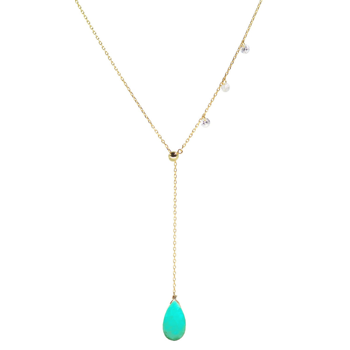 double slider lariat with chrysoprase briolette drop gold