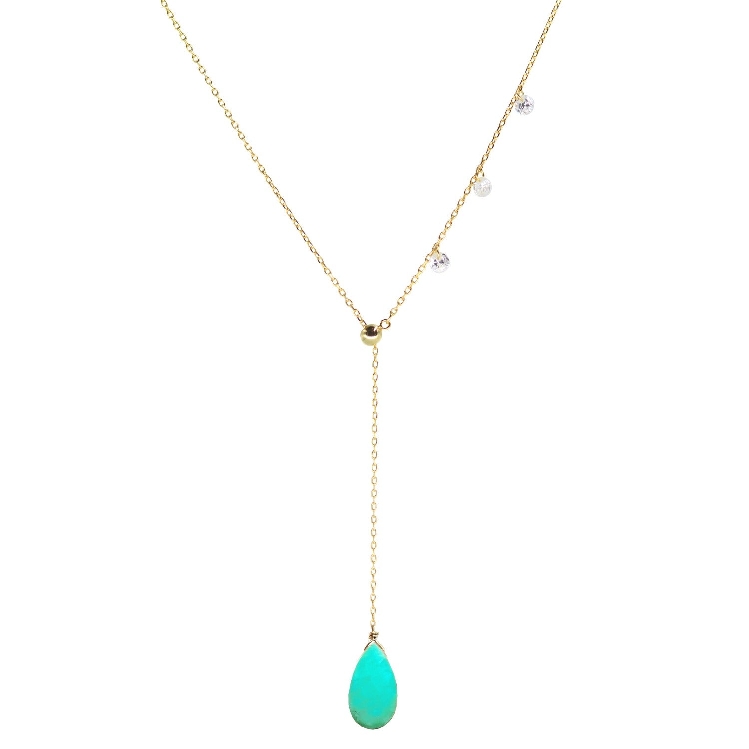 double slider lariat with chrysoprase briolette drop gold