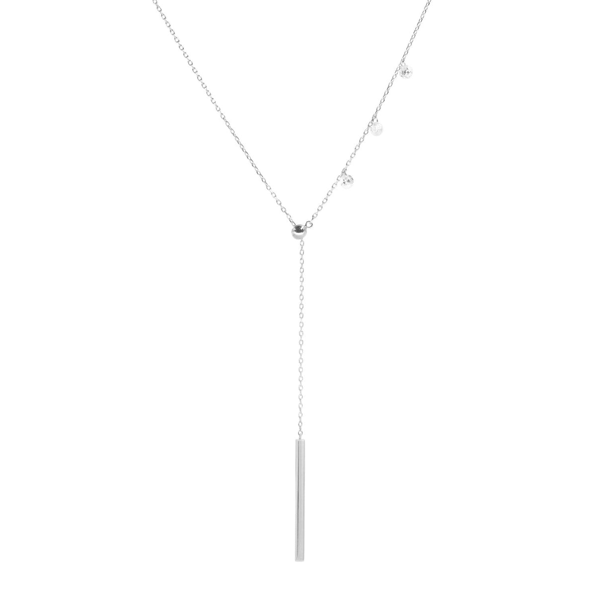double slider lariat necklace with long bar in silver
