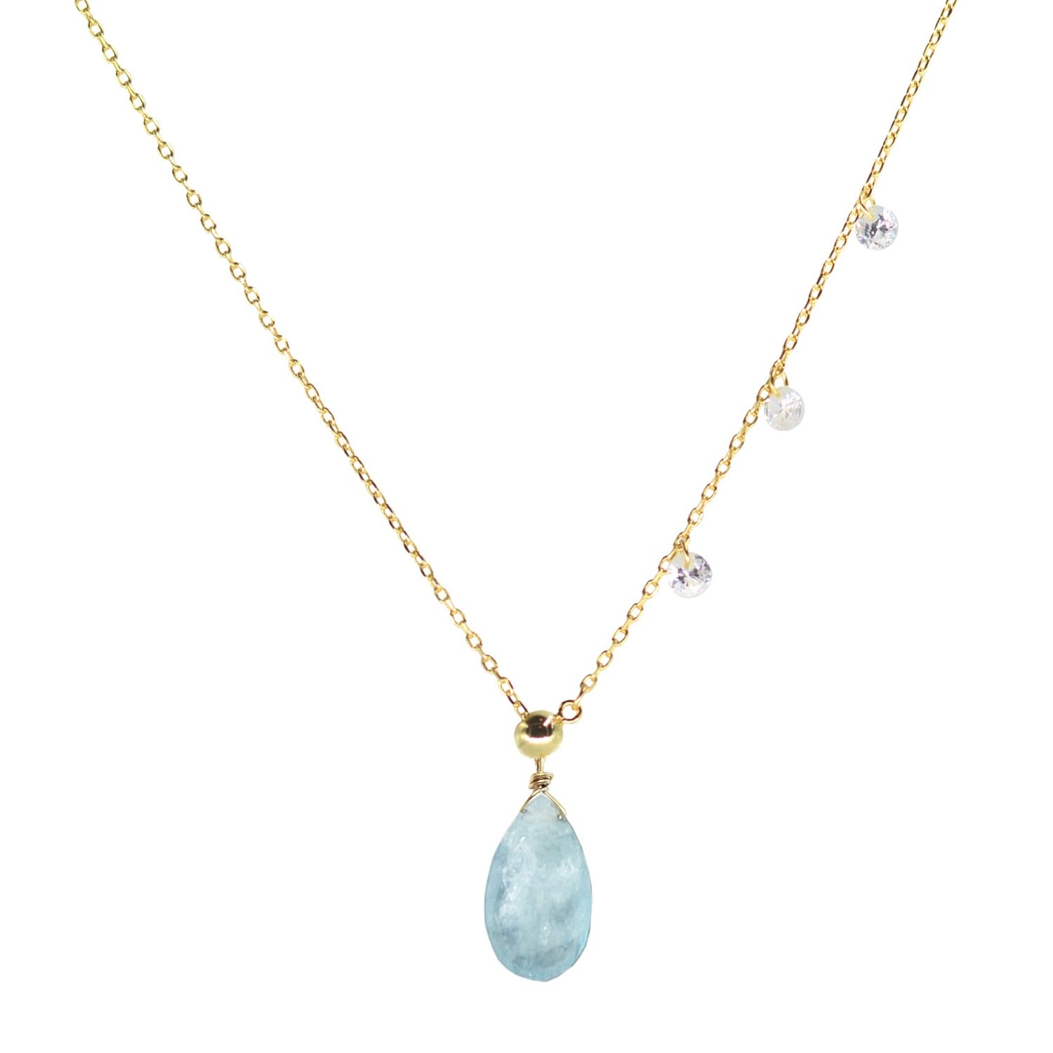 double slider lariat with aquamarine briolette drop