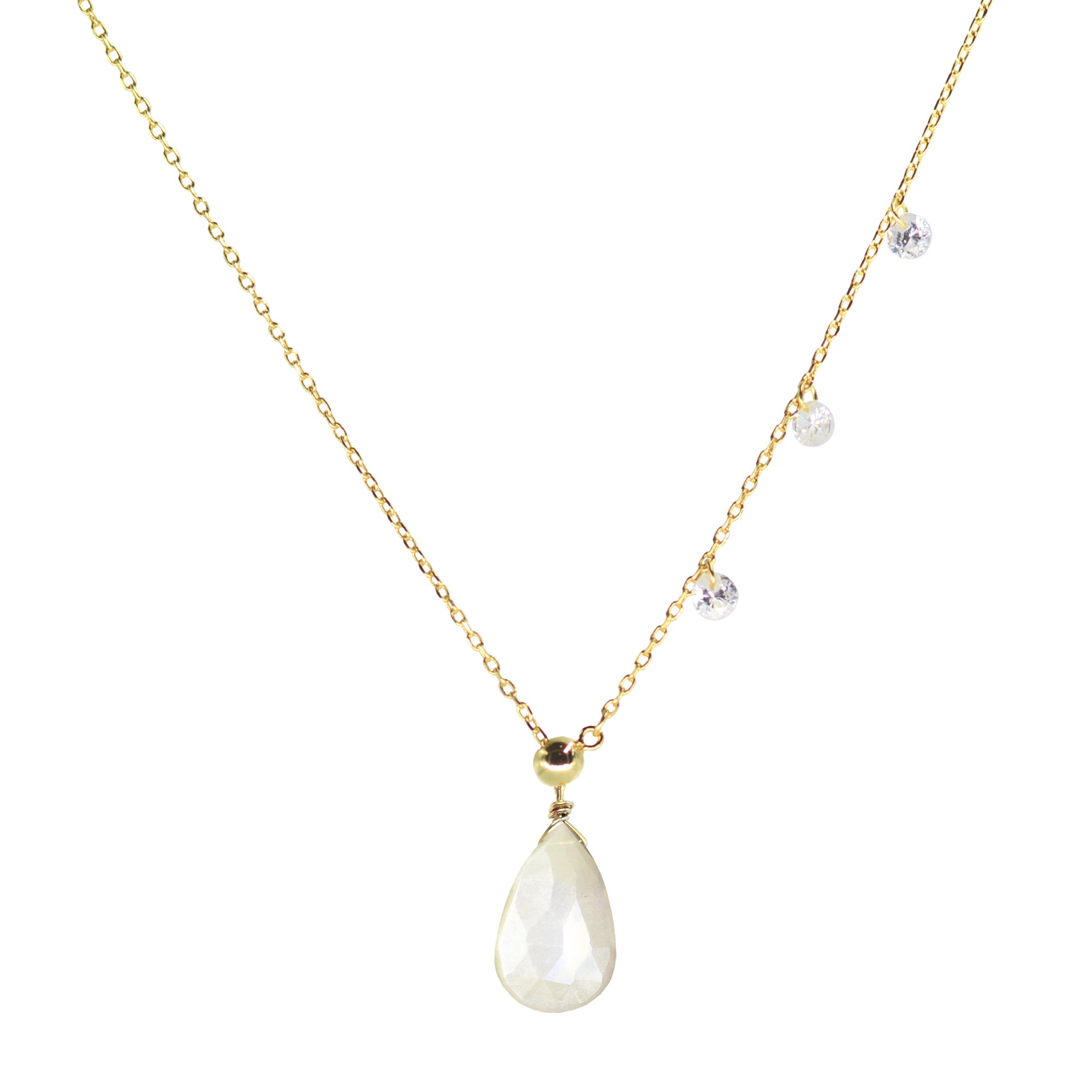 double slider lariat necklace with mystic champagne moonstone drop