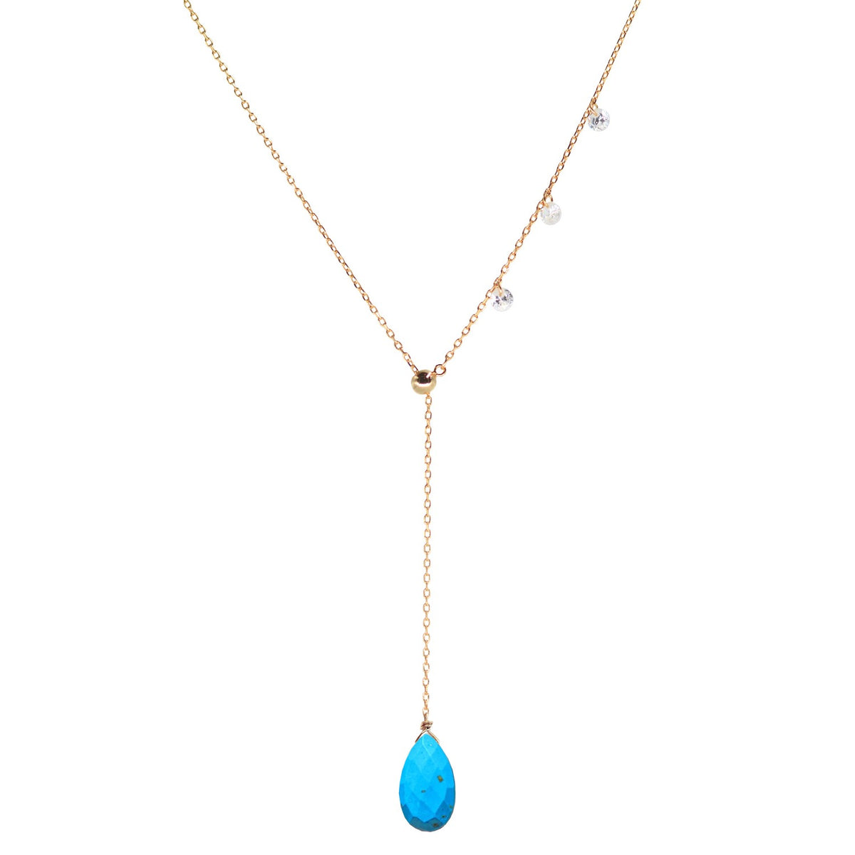 double slider lariat with turquoise briolette drop rose gold