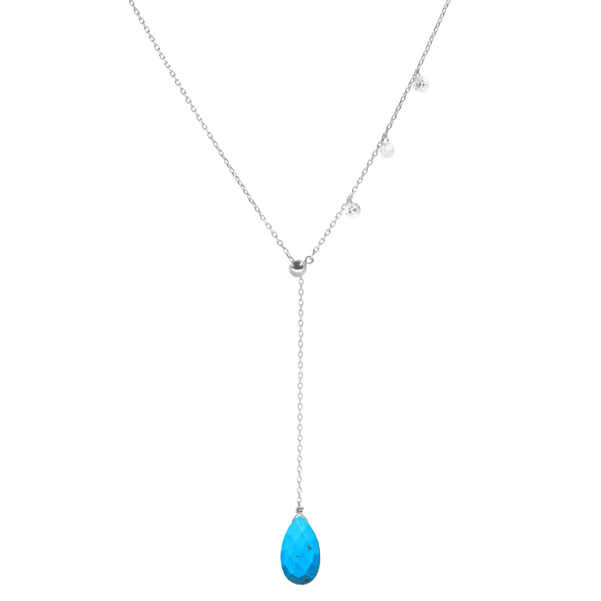 double slider lariat with turquoise briolette drop silver