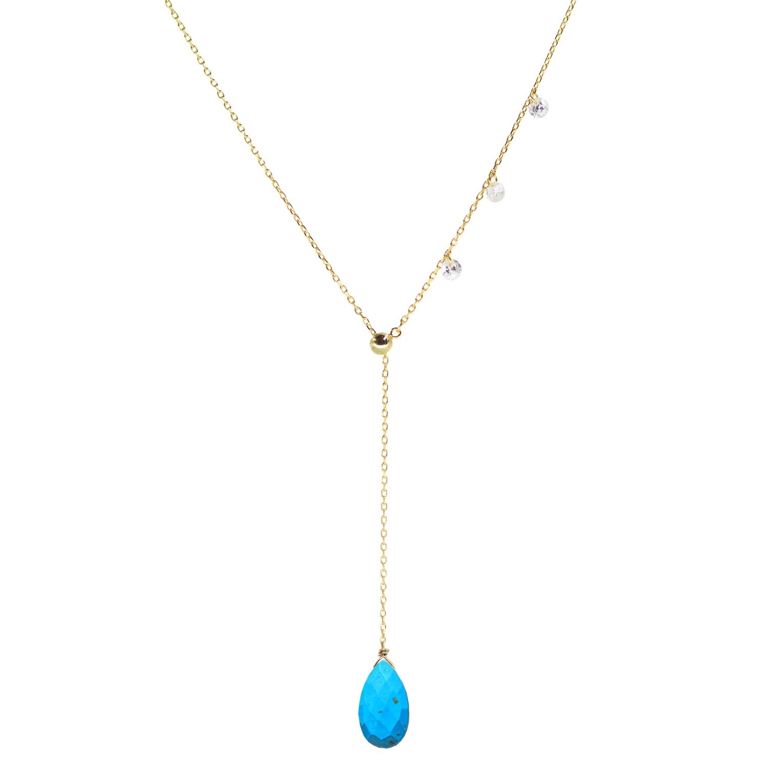 double slider lariat necklace with turquoise drop