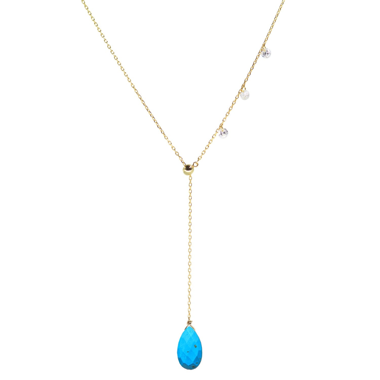 double slider lariat necklace with turquoise drop
