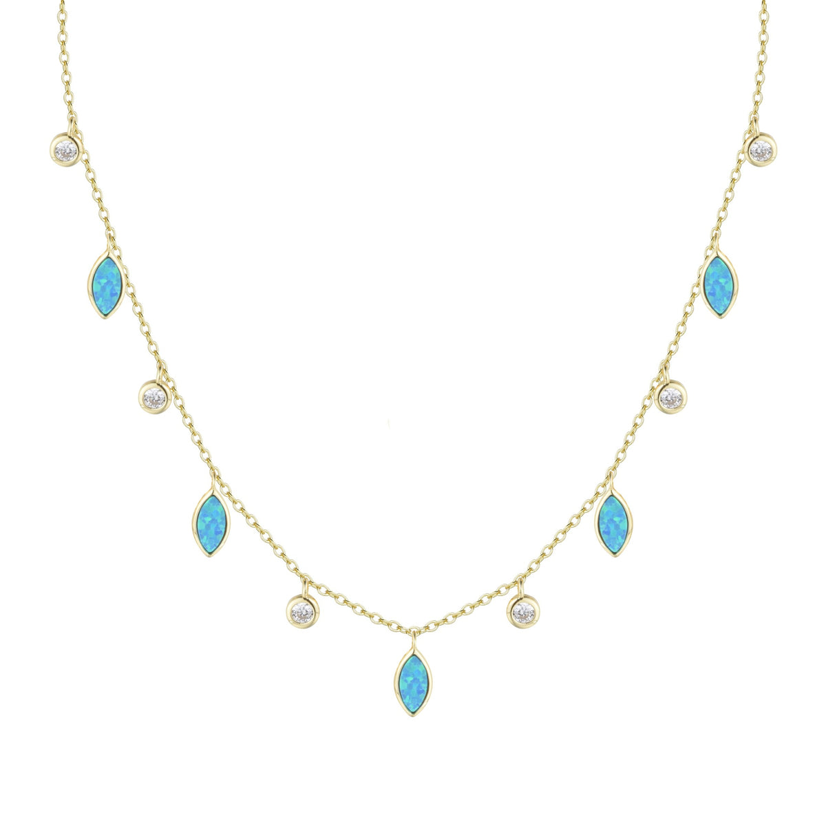 opal drops of spring necklace in blue opal gold