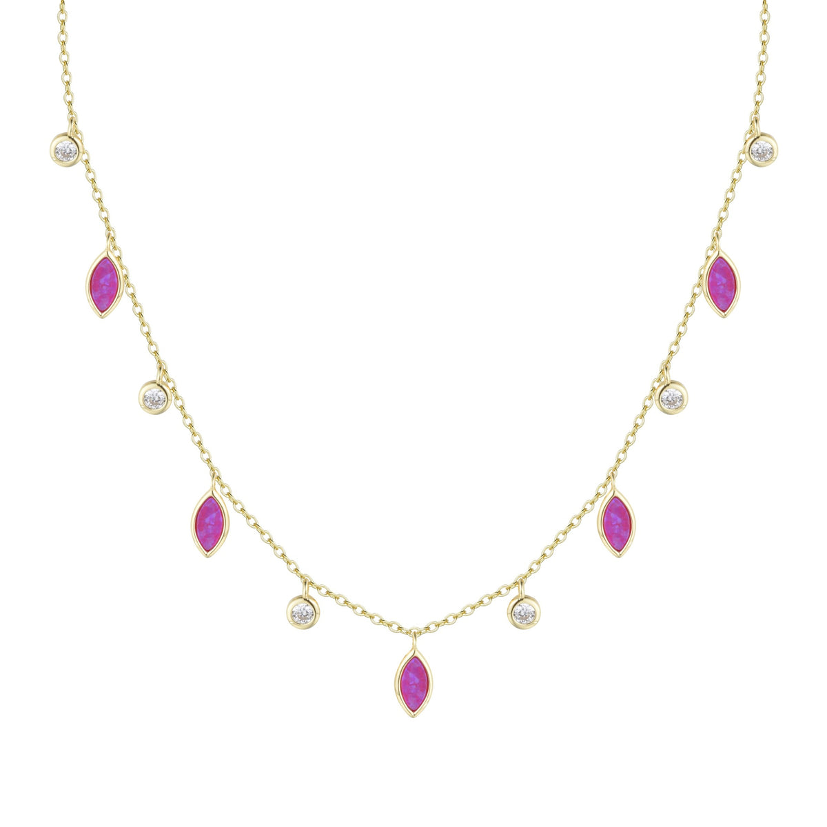 opal drops of spring necklace in fuschia opal gold