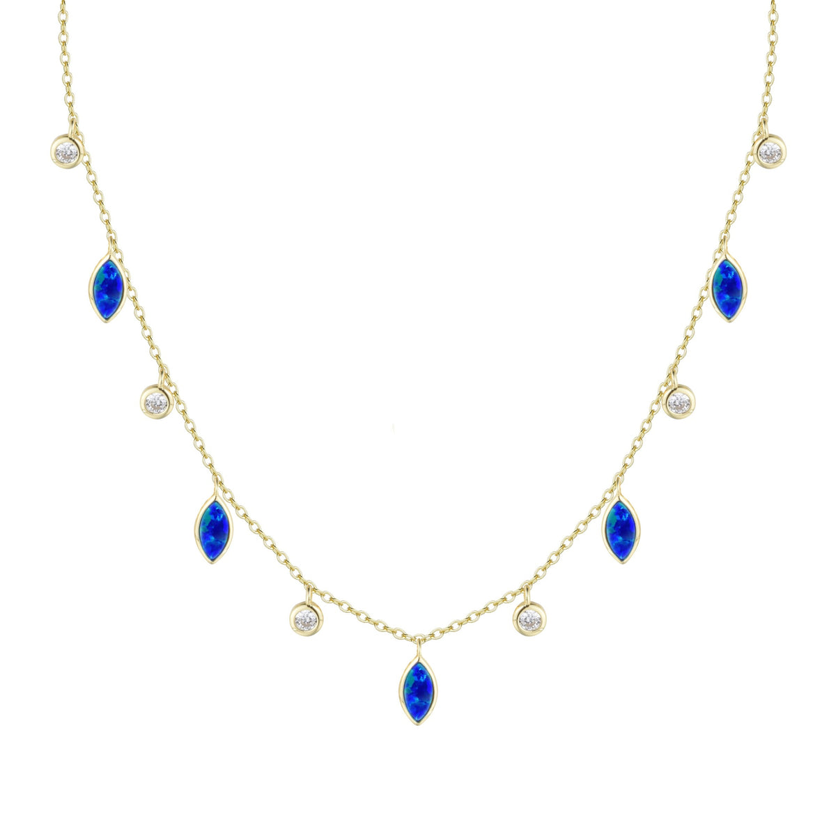 drops of spring opal necklace in indigo opal gold