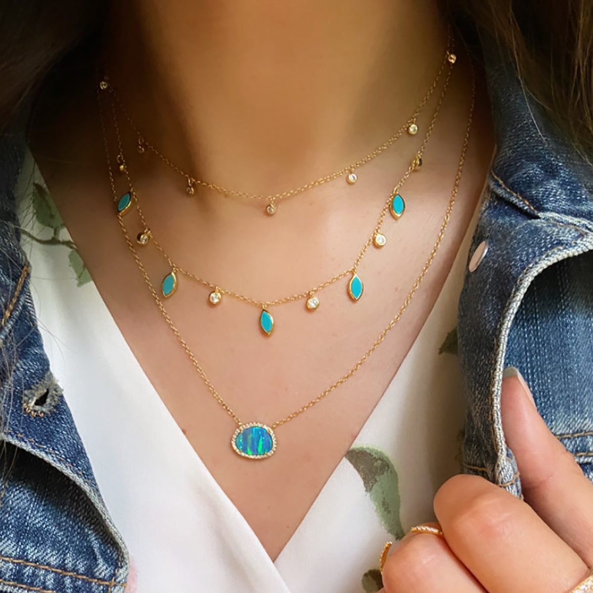 Drops of Spring Turquoise Necklace Lifestyle Layered