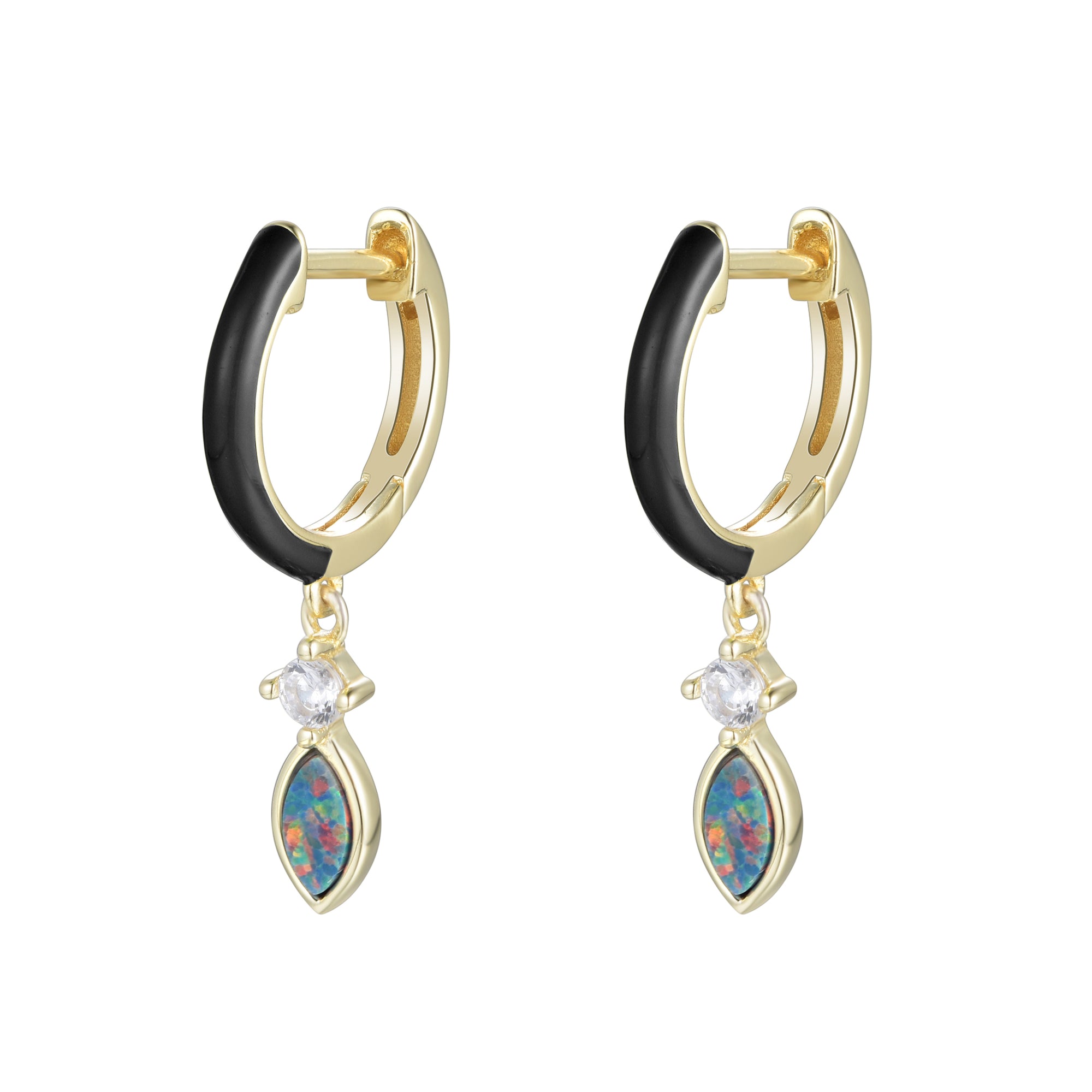 enamel opal huggie earrings black opal gold
