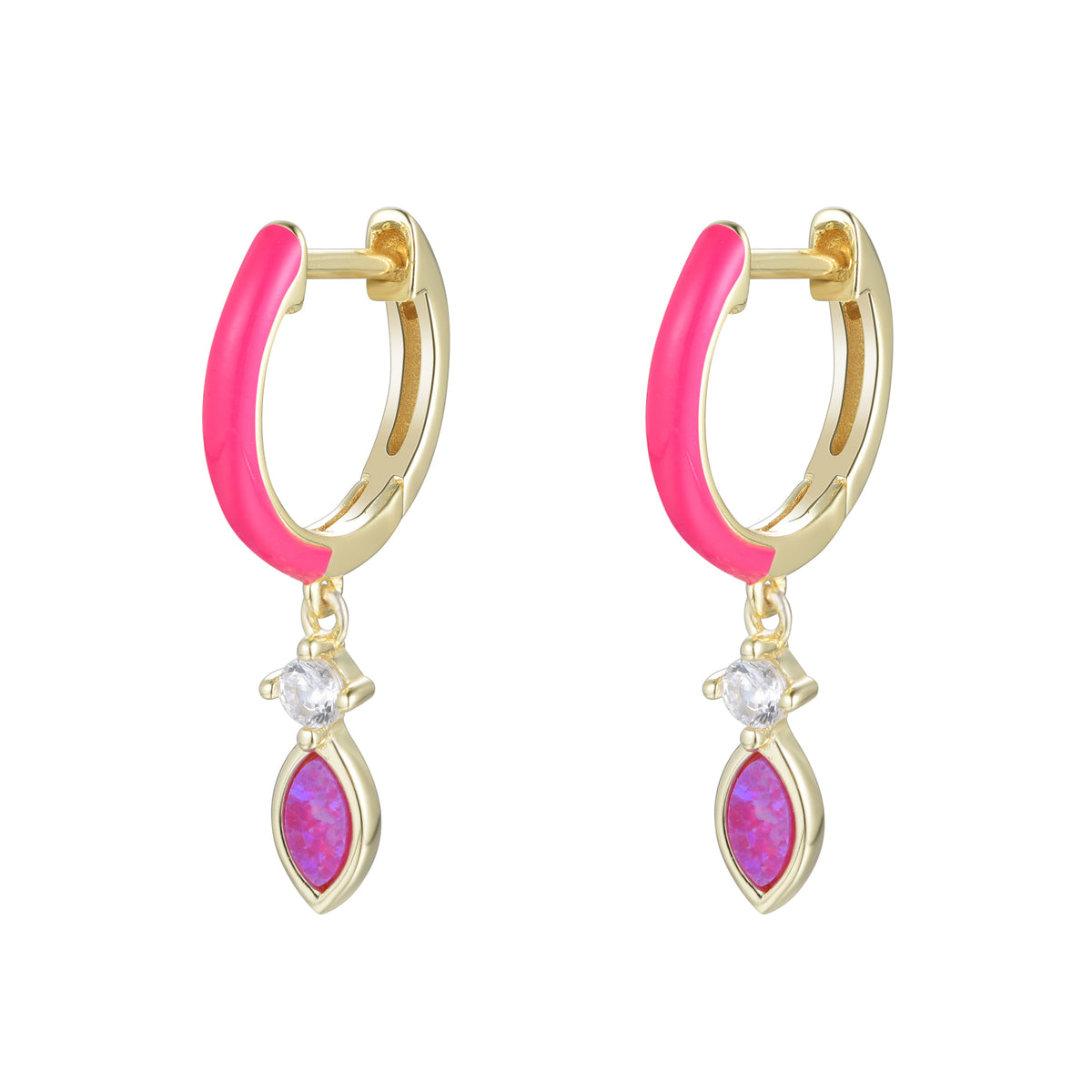 enamel opal huggie earrings fuchsia opal gold
