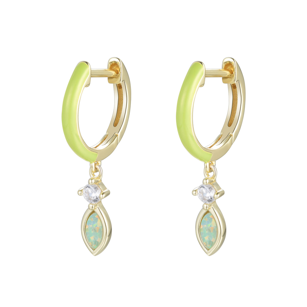 enamel opal huggie earrings light green opal gold