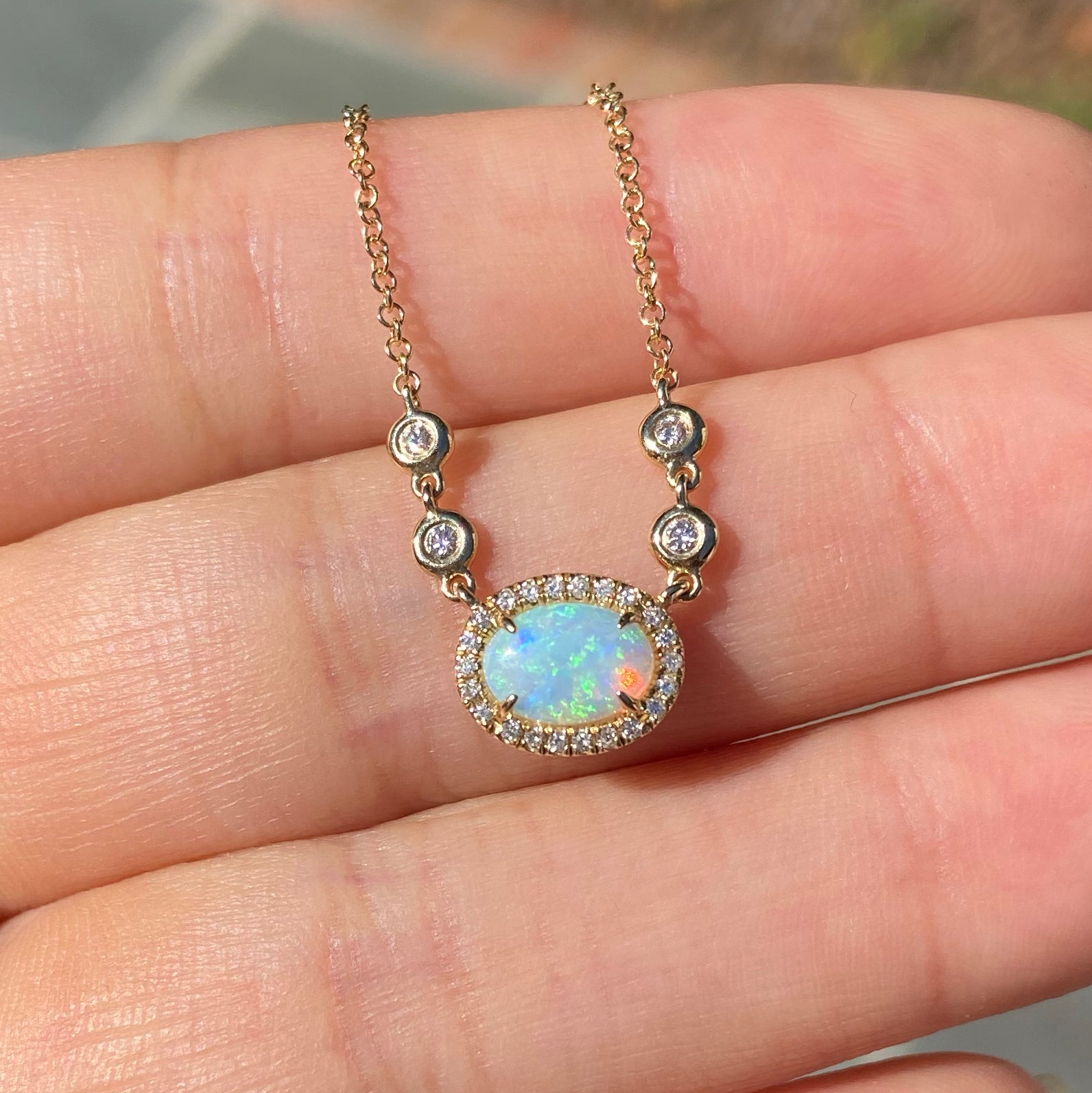 Buy Opal Diamond Necklace / Natural Diamond Necklace/ 14k Gold Australian  Opal / White Opal Necklace / Gold Opal Pendant / October Birthstone Online  in India - Etsy